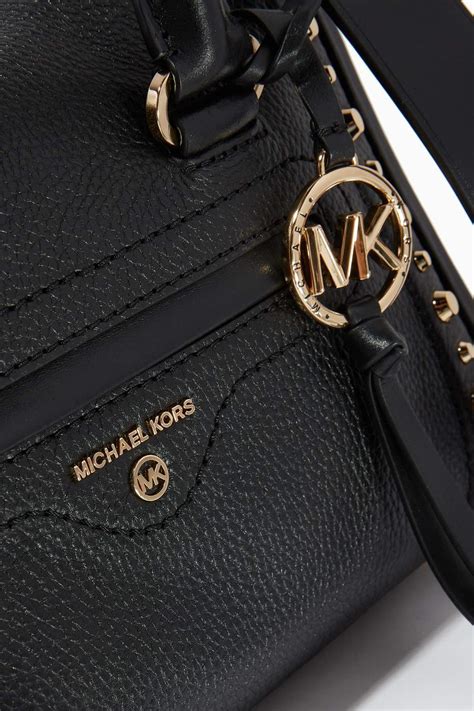 michael kors studded satchel black|michael kors small black satchel.